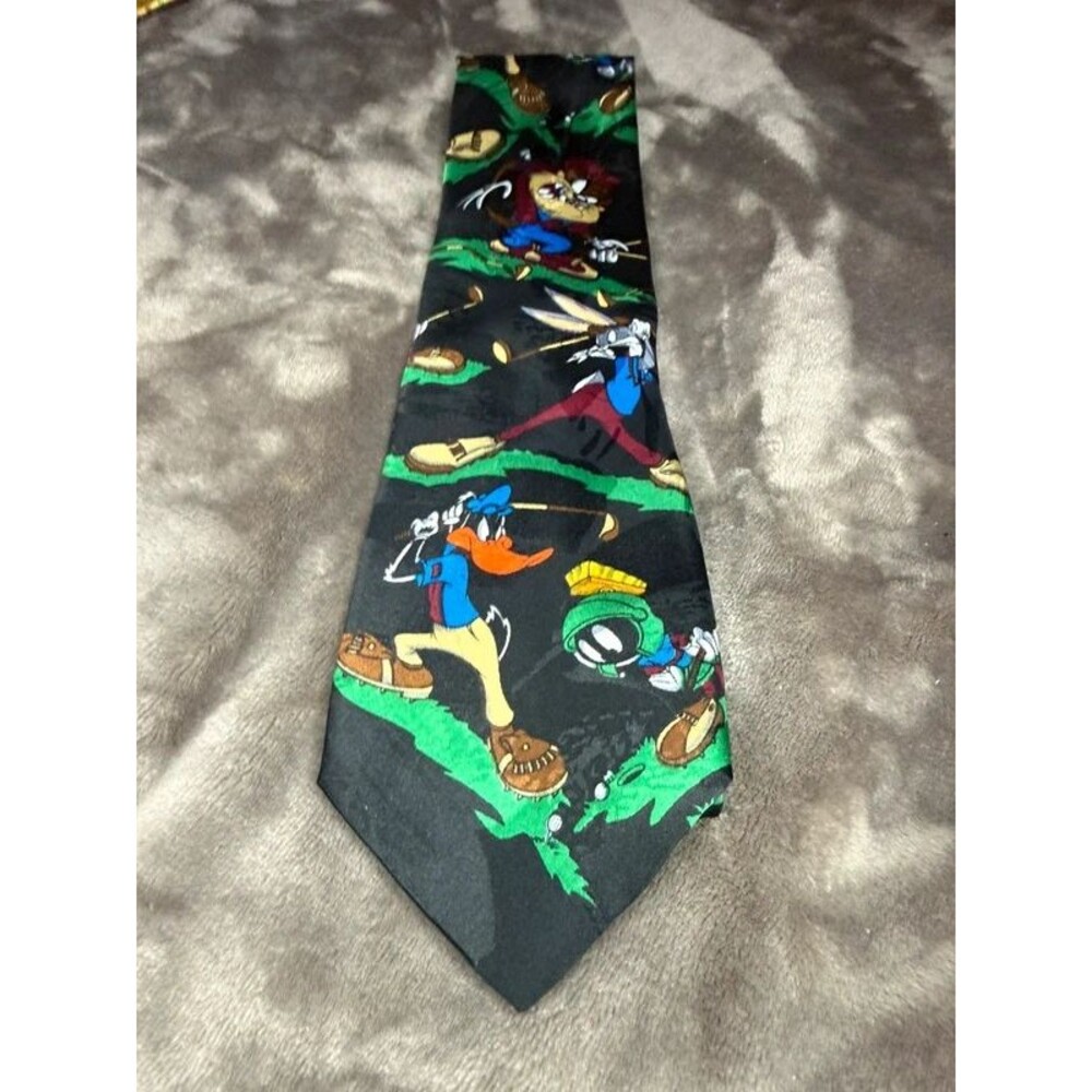VTG 1994 Looney Tunes Mania Golf Tie Bugs Taz Daffy Marvin Warner Bros 90s